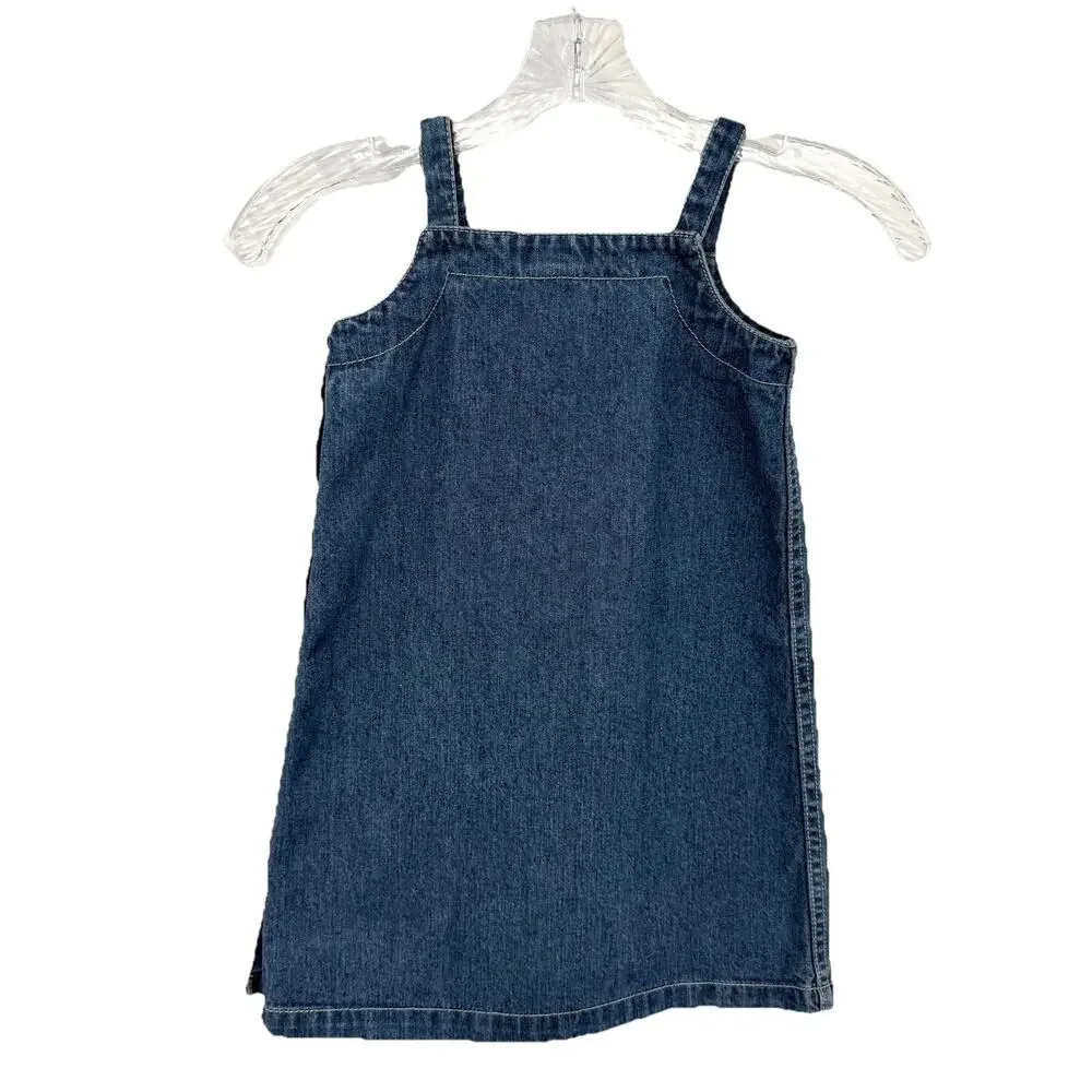 Vintage Girls 5 RALPH LAUREN Polo Teddy Bear Y2K Denim Jumper Dress Blue Jean